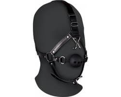 Hoofdharnas met ademende ball gag en neus haken - Zwart