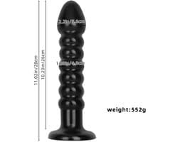 Dildo Buttplug Model Oliver – Geribbelde Structuur met Brede Voet – 28 cm – Siliconen – Waterbestendig – Zwart