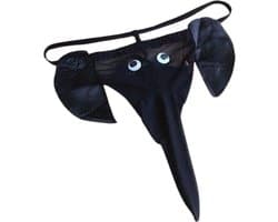 Okado Grappige Heren String Olifant Zwart – Elastisch One Size Ondergoed met Slurf – Humor Cadeau voor Date, Vrijgezellenfeest en Pride Party