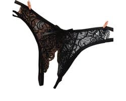 Erotische String Met Open Kruis I Sexy Slipje I Slip I Erotisch Ondergoed I Met Strik I One Size I Voor Heupomtrek 70-110 CM I Zwart