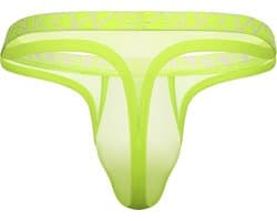 SUKREW Sheer Low-rise Thong Acid Yellow - MAAT M - Erotisch Heren Ondergoed - String voor Man - Sexy mannen String