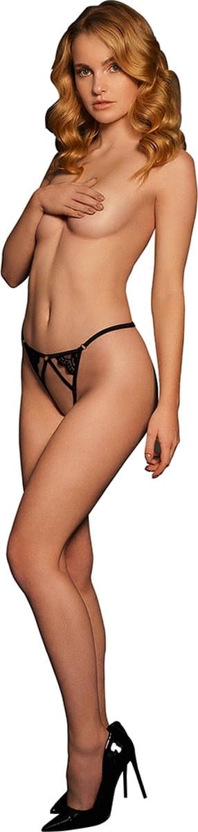 Shots - Le Désir Cloé - String met Open Kruis, Verstelbare Schuivers en Gouden Details - One Size black OS — afbeelding 1