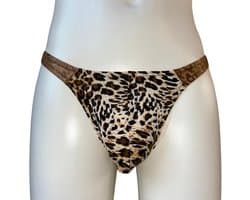 LekkerStout Heren String Luipaardprint - Bruin Kant - Sexy Herenondergoed - Maat L | ( LS261 )