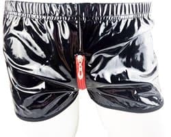 BamBella ® - Boxer short Maat S/M Datex Zwart (Latex en stof SM kleding BDSM met rits erotische heren kleding ondergoed lingerie onderbroek zwart