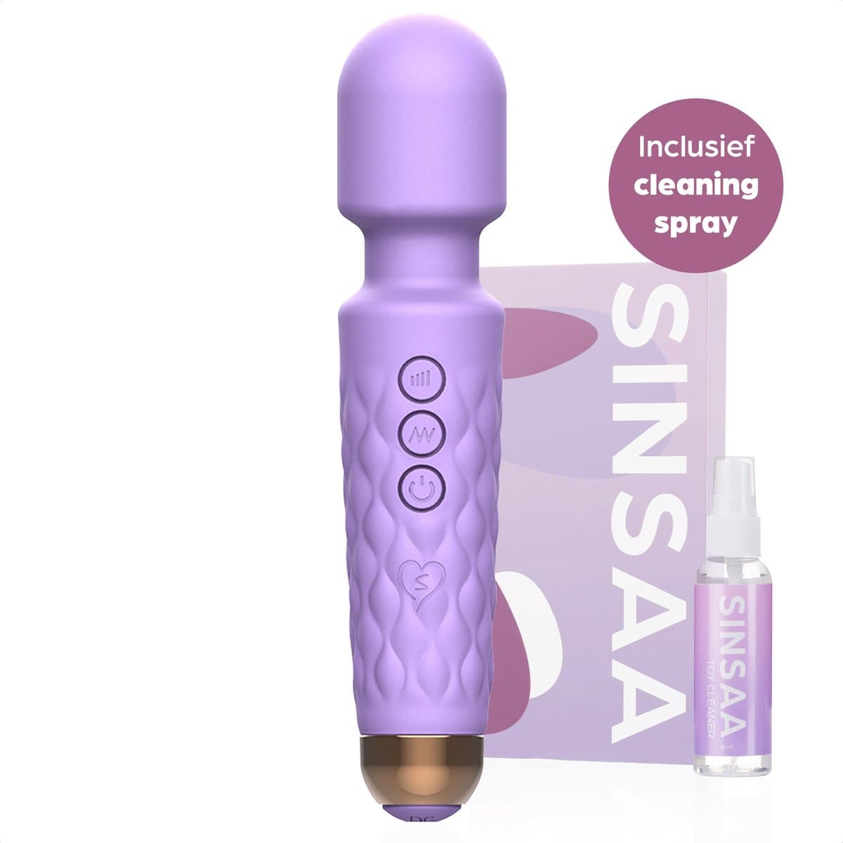 Sinsaa Vibrators voor Vrouwen - Clitoris Stimulator - Clitoris Vibrator - Sex Toys voor Vrouwen - Sexspeeltjes voor Koppels - Magic Wand Vibrator - Fluisterstil - Waterdicht - Incl. Cleaning Spray - Giftset - Paars — afbeelding 1