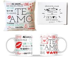 Romantische cadeaus voor koppels - Kussen en Mok met Liefdesboodschappen - Originele Geschenken voor Valentijnsdag, Verjaardag en Jubileum