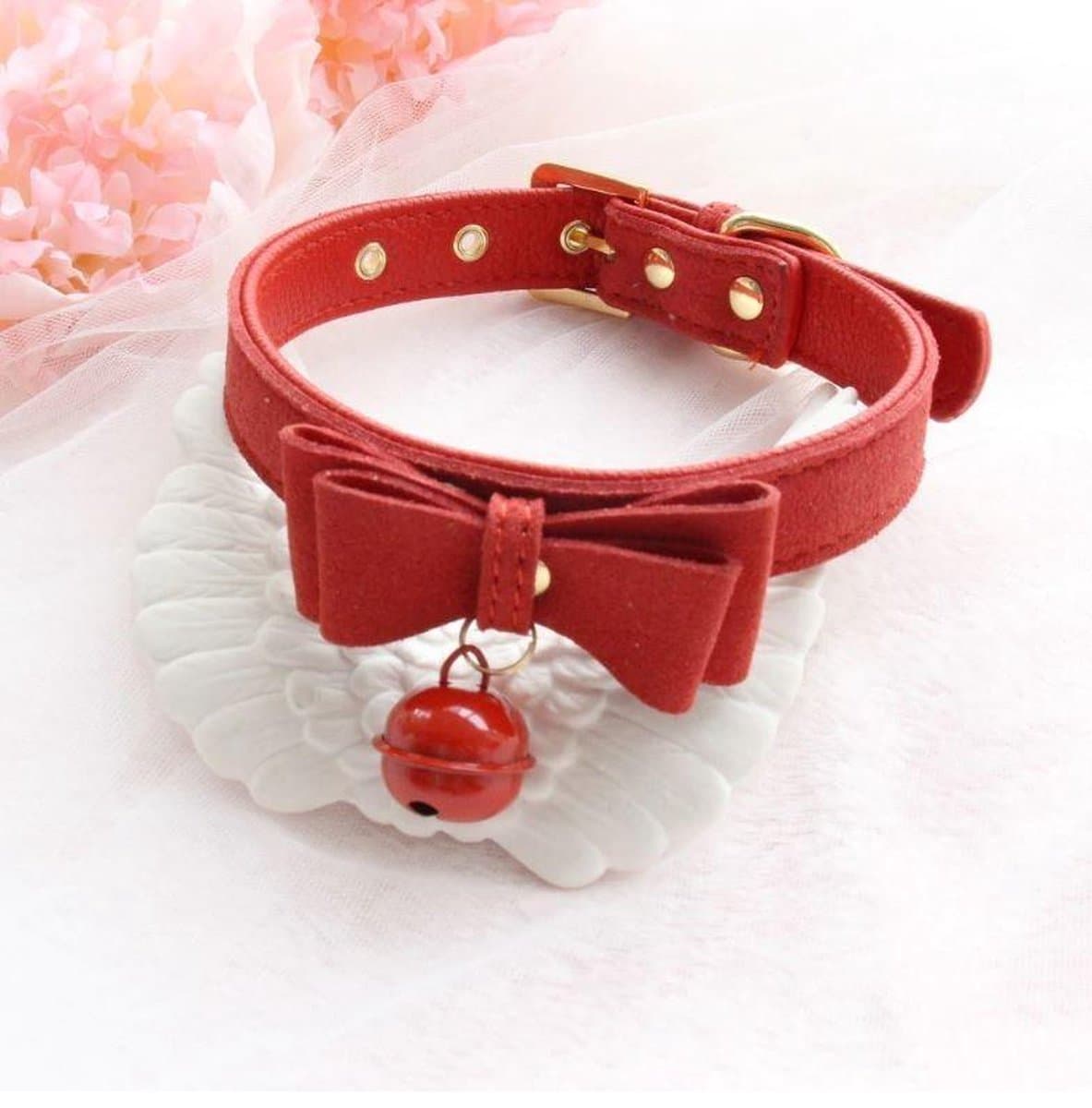 Sexy Klinknagel Choker met Bel - Rood -Alternatieve Metaal Pu Lederen Kraag Bell Slave Kostuum Bdsm Bondage Ketting Nekband Sex Toys — afbeelding 1