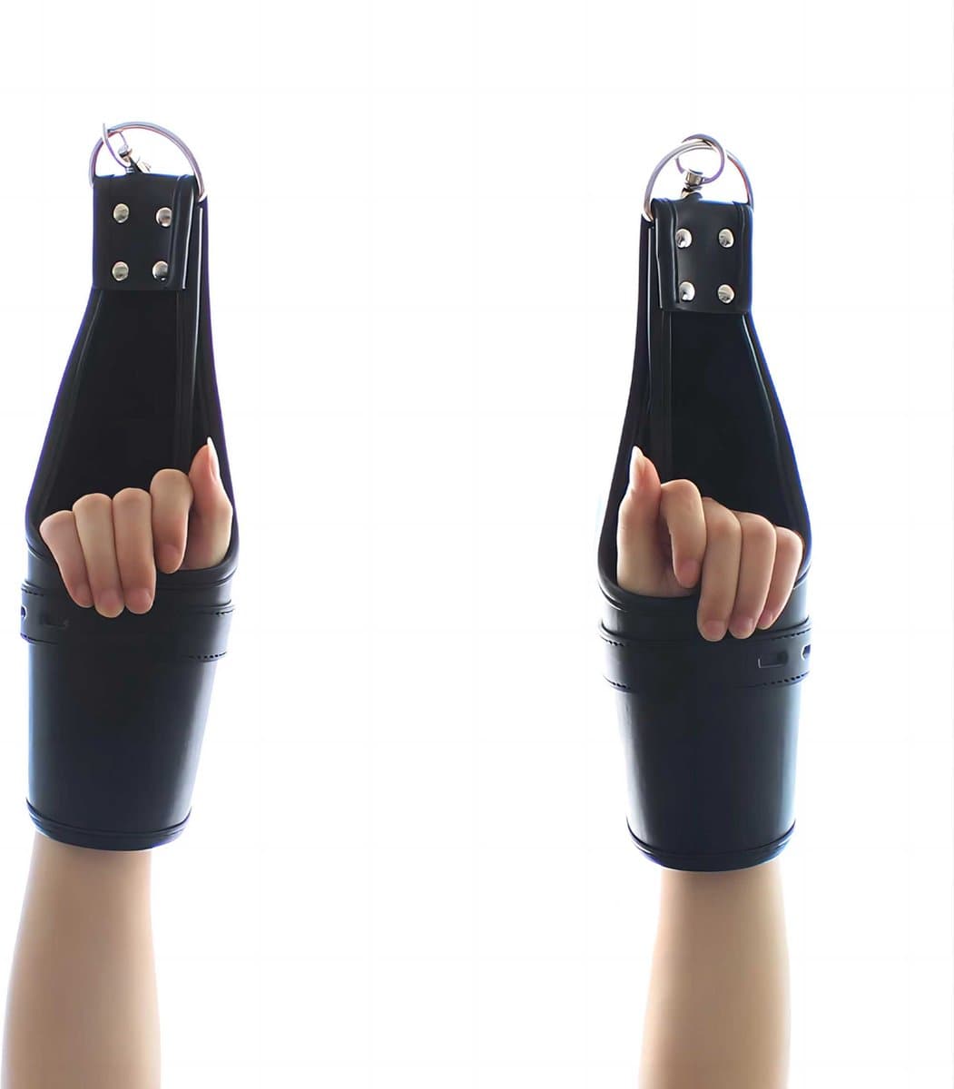 Speciale BDSM hangende handboeien om vast te maken - Leder - Plafond en deur - Arm bondage - Verstelbaar en unisex - Handboeien met sleutel en slot - Zelf te bevestigen - SM — afbeelding 1