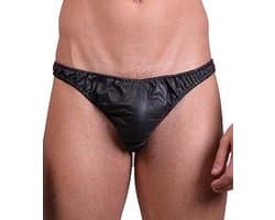 Mister B leren heren string slip zwart - large