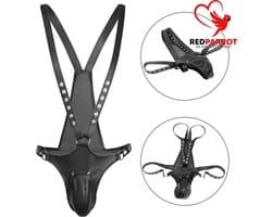 Kuisheidsstring met schouderbanden - PU leder - Sissy - BDSM - Dominantie - Slip