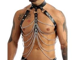 BDSM Harnas Met Halsband - Kettingen - PU Leder - Heren - Onesize - Verstelbaar
