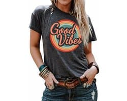 Dames T-shirt met Regenboog Print - Zomer Korte Mouwen Ronde Hals