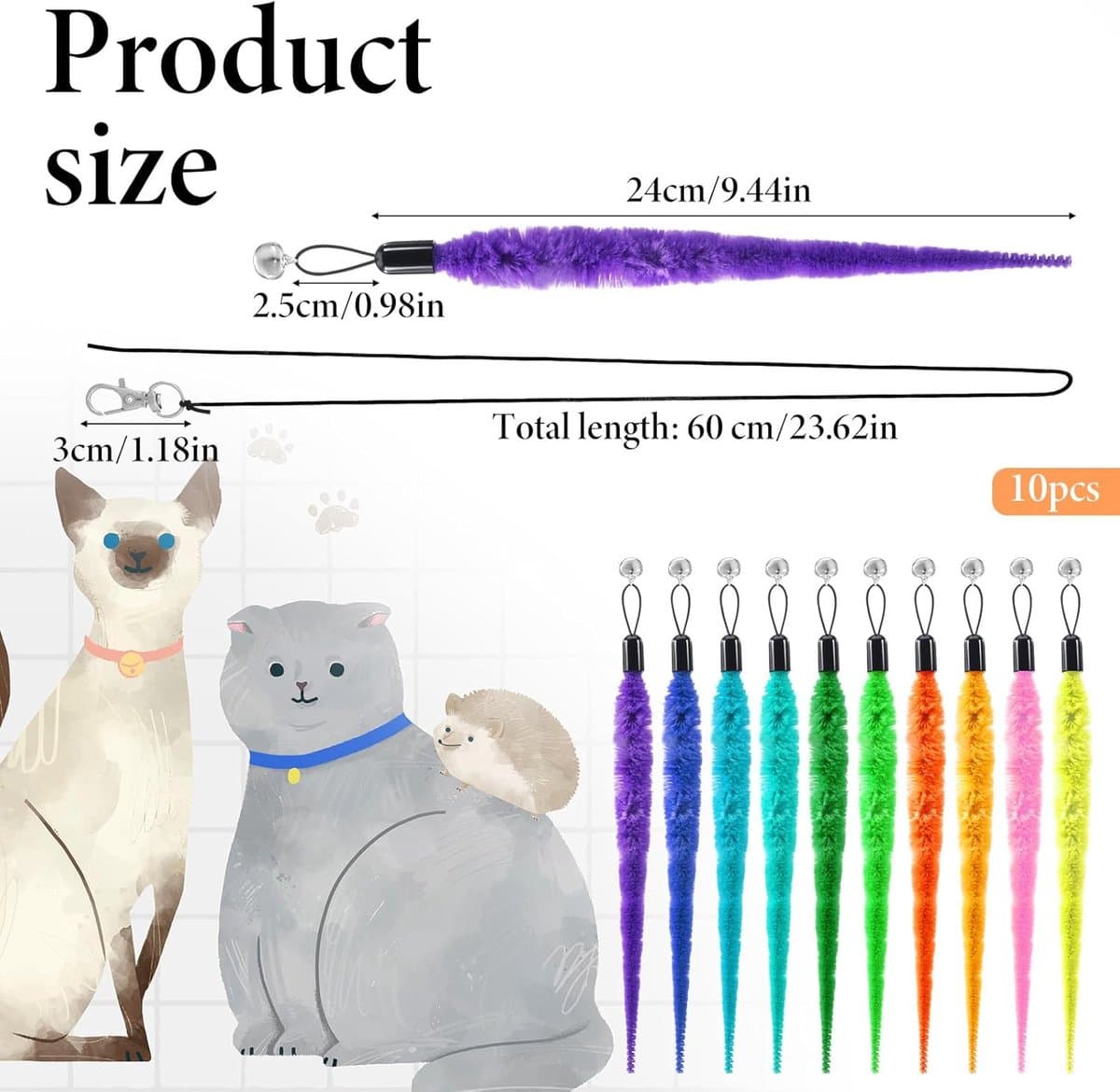 10 stuks kattenspeelgoed, vervanging kattenspeelgoed, wormen, vervangingen, navulling, interactief kattenspeelgoed, kittenstok, navulopzetstuk voor katten, kittens — afbeelding 1