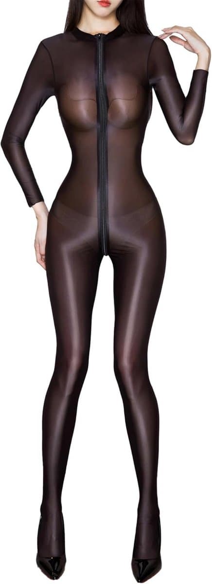 Dames Wetlook Jumpsuit Lange Mouwen One Piece Bodysuit voor Feest en Sport — afbeelding 1