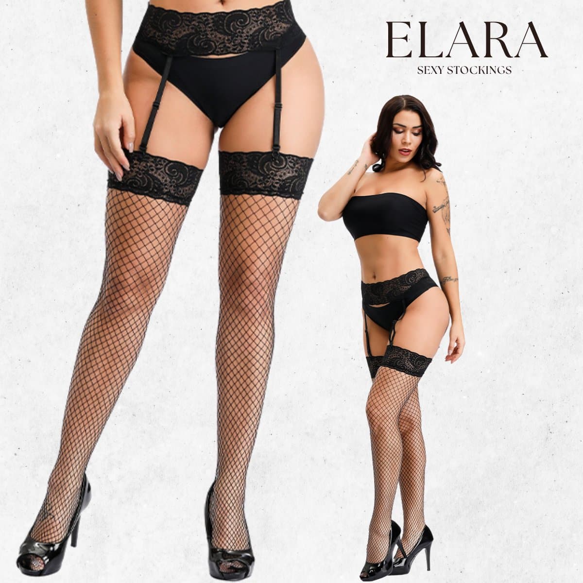 Elara Celestia – Sexy Jarretel Gordel met Kousen – 2-Delige Lingerieset – Verleidelijke Netkousen met Kant – S t/m XL – Dames Lingerie — afbeelding 1