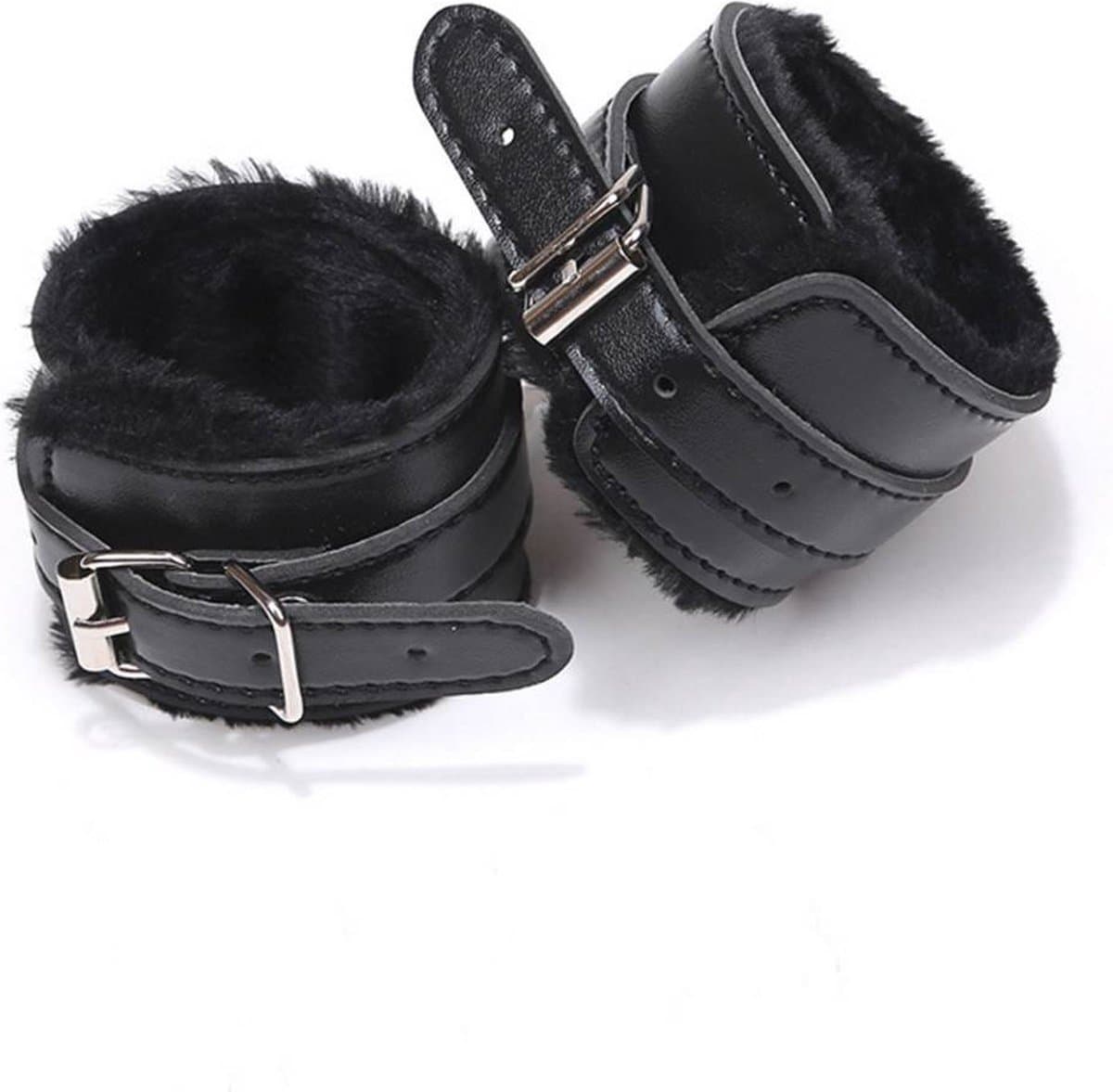 Leren Handboeien met Bont - Zwart - SM Bondage Sex - Erotiek Set voor BDSM - Erotische Seksspeeltjes - Sex Toys - Sexy Lingerie - Cadeau Voor Hem & Haar - Valentijn Cadeautje Mannen & Vrouw — afbeelding 1