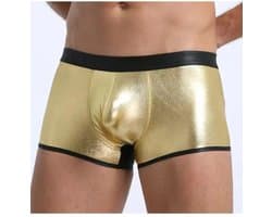 Geel Heren Bokser Kunstleer Look Elastische Tailleband Comfortabel Ondergoed XS tot XL
