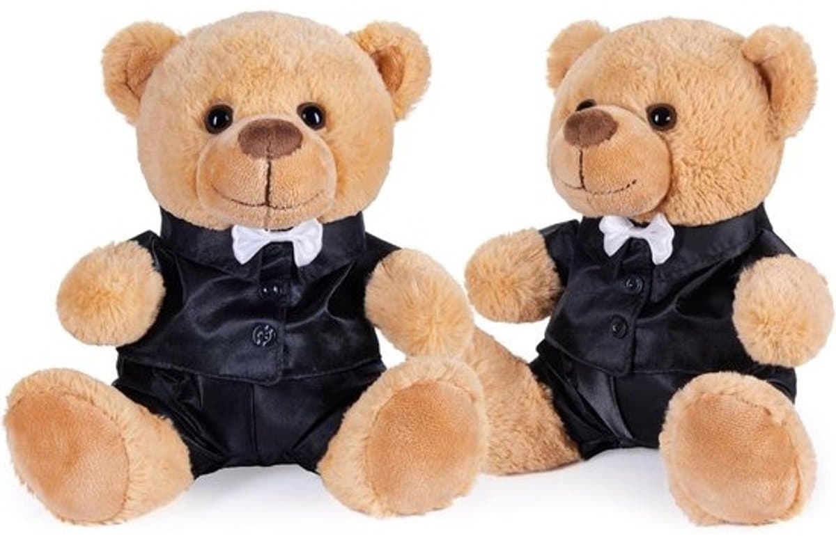 Bruidspaar Knuffels - Teddyberen Set - Cadeau Huwelijk - Elegante Pakken - 25 cm Hoog - Bruin en Zwart — afbeelding 1