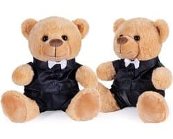 Bruidspaar Knuffels - Teddyberen Set - Cadeau Huwelijk - Elegante Pakken - 25 cm Hoog - Bruin en Zwart