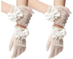 Handschoenen voor meisjes voor eerste communie, prinses, theekransje, bruiloft, feest, korte kleine maat, bloemenmeisjes, optocht, kanten handschoenen, wit, eenheidsmaat