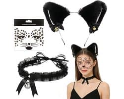 Cattenoren Set Dames met Halsband en Tattoeage voor Carnaval en Cosplay