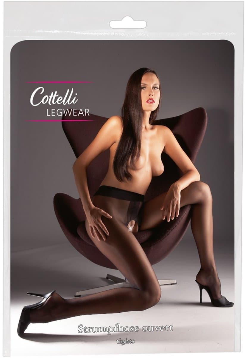 Cottelli Collection – Satijnglans Erotische Kousen met Open Kruis en Uitnodigend voor Seks – Maat XL - Zwart — afbeelding 1
