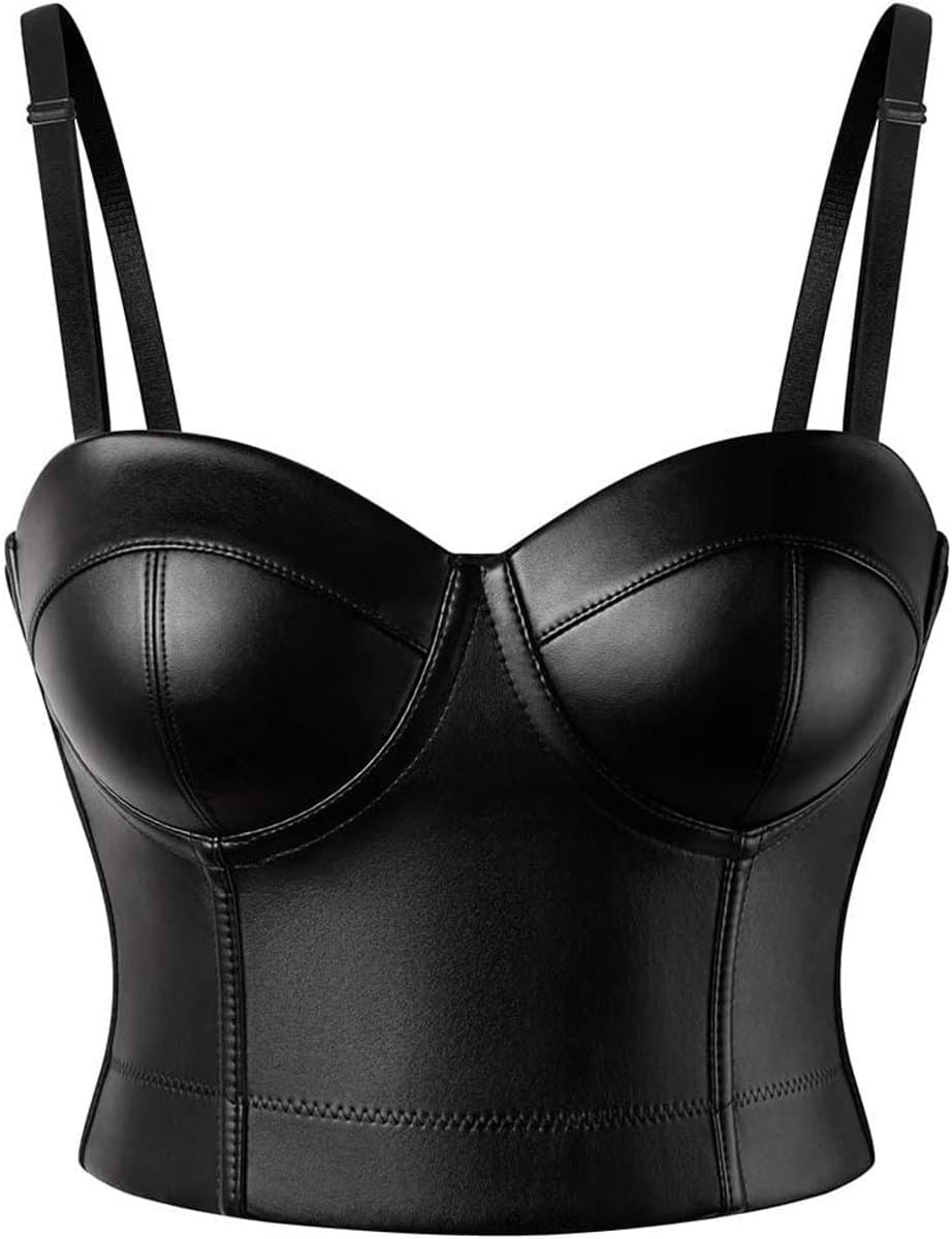 Gothic Steampunk Corset Vrouwen Vintage Faux Leer Bustier Top Zwart — afbeelding 1