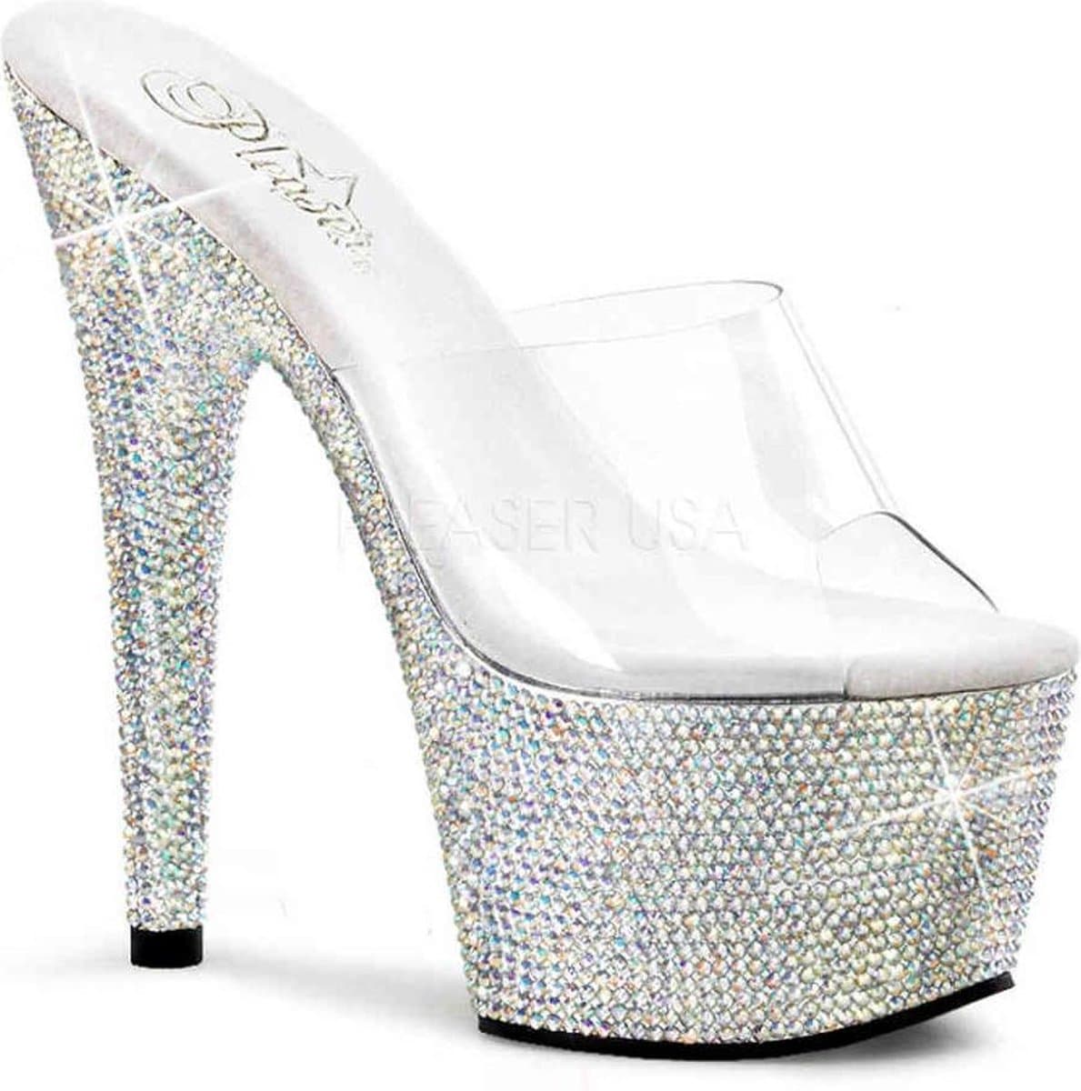Pleaser - BEJEWELED-701DM Muiltjes - Paaldans schoenen - 40 Shoes - Zilverkleurig/Transparant — afbeelding 1