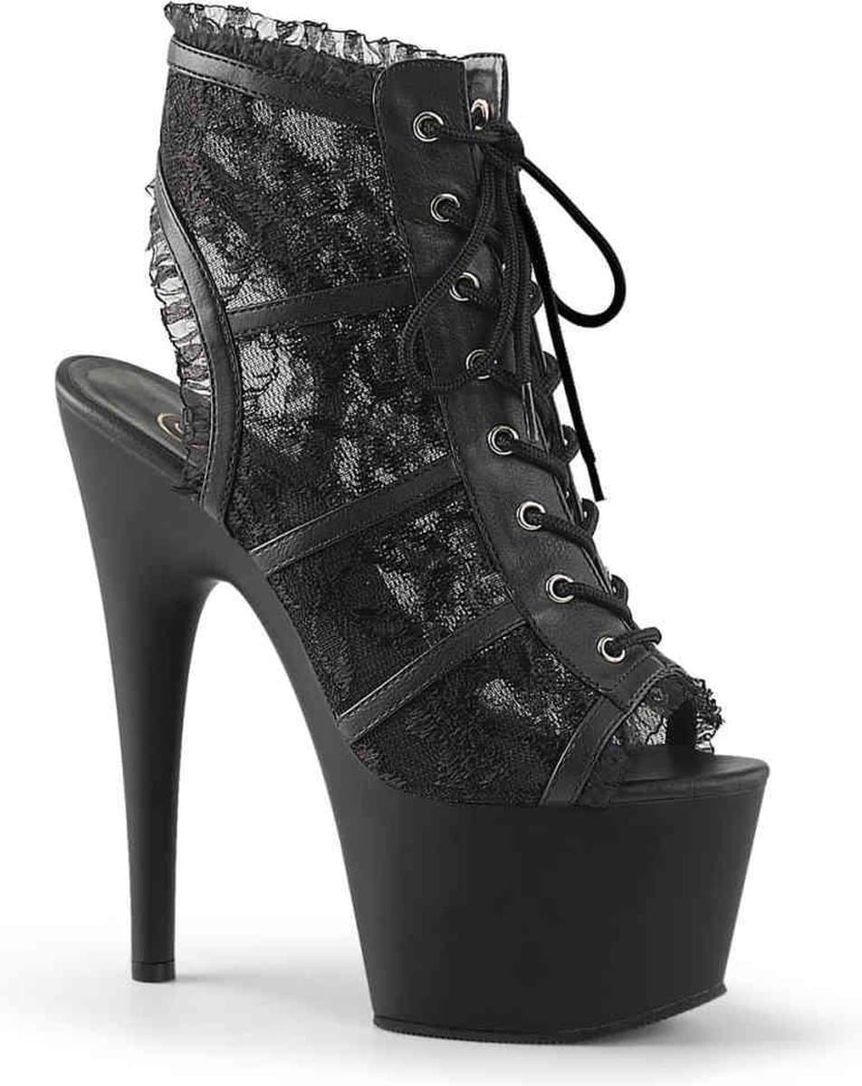 Adore-796LC plateau peeptoe enkellaars met kant en stiletto hak zwart - (EU 35 = US 5) - Pleaser — afbeelding 1