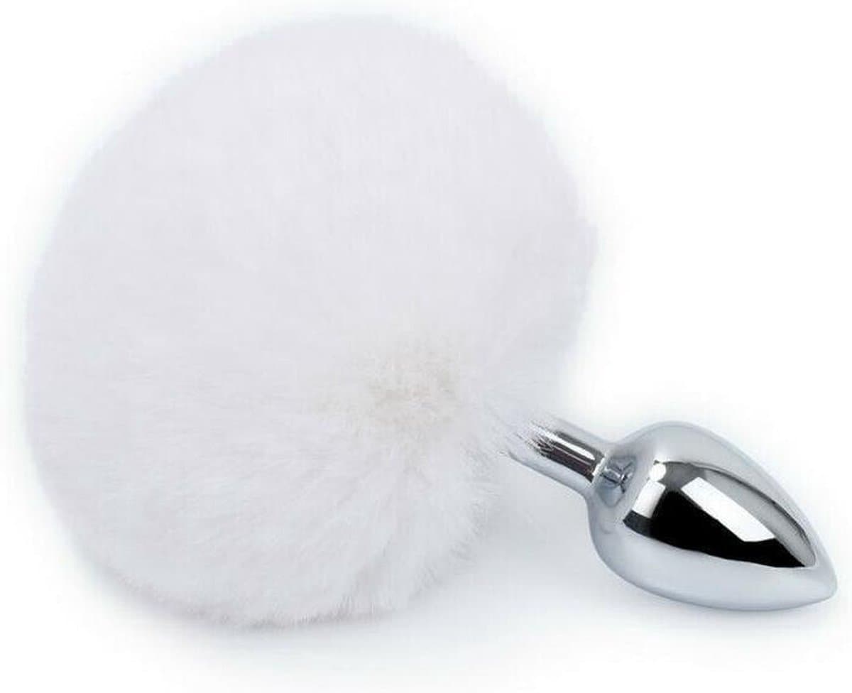 Buttplug Met Konijnenstaart - Bunny Buttplug - Buttplug met Staart - Anale Plug - Metalen Buttplug - Seksspeeltjes Voor Koppels - Voor Mannen - Voor Vrouwen - Zilver - WIT — afbeelding 1