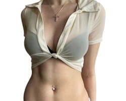 Transparante mesh crop-top - Doorschijnend - Korte Mouwen