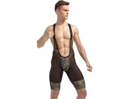 Camouflage bodysuit Heren - Mannen kleding erotisch - Doorschijnend - Jumpsuit rollenspel - Tankini - Legerprint
