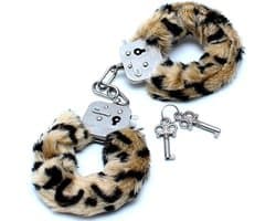 Metalen handboeien met tijgerprint imitatie bont (incl. 2 sleutels)