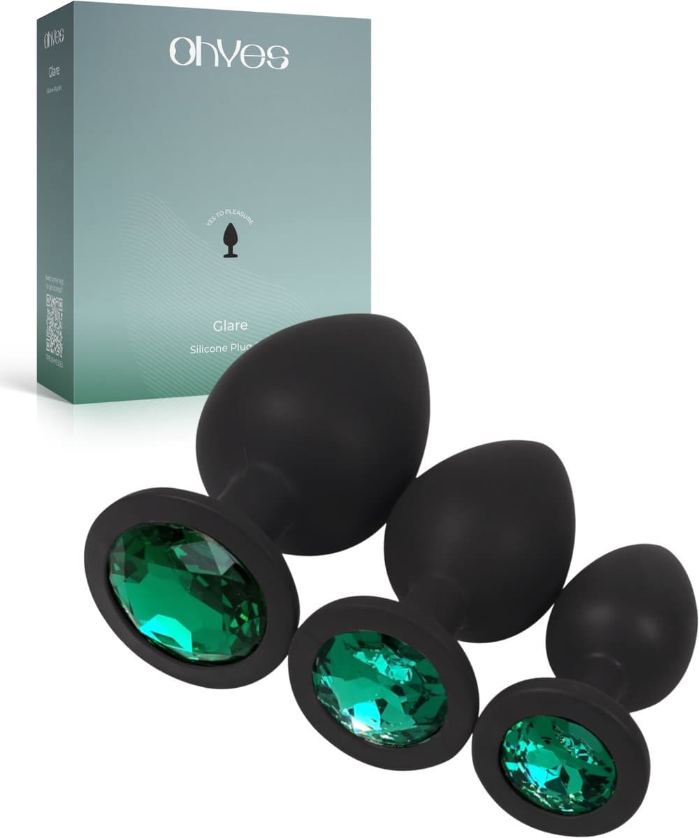 OHYES 3-Delige Siliconen Buttplug Set – Anal Butt Plug – Seks Toys voor Mannen & Vrouwen – Anale Seksspeeltjes - Buttplugs Anaal Speeltje met Diamanten - Groen — afbeelding 1