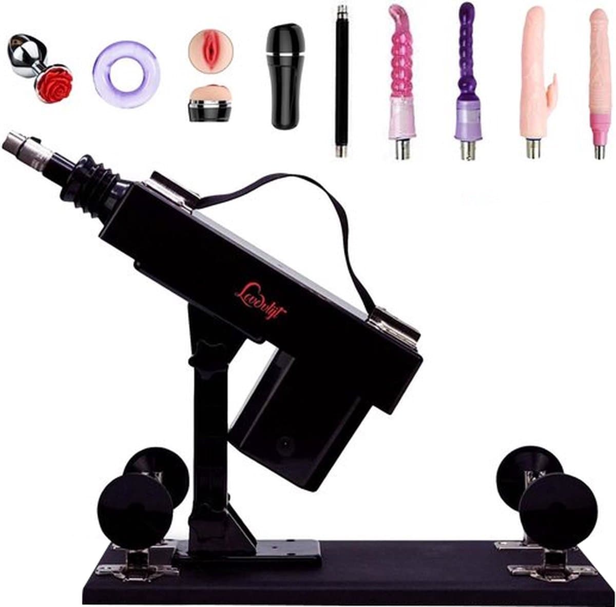 LoveVlijt - Seksmachine met Dildo en vele extra Opzetstukken - Discreet - Sex Fuck Machine - Penetratie - Neukmachine - Voor Mannen en Vrouwen - Talloze Standjes - Clitoris Gspot Stimulator - Krachtige Erotische Machine - Zwart — afbeelding 1