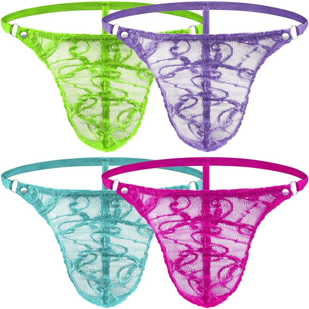 Set van 4 Heren C-String Slipjes - Sexy Kant G-String Laag Taille Elastisch Ondergoed — afbeelding 1