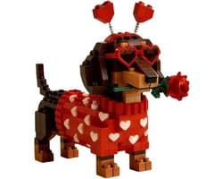 Dachshund Steen Set - Hond Bouwstenen - Decoratie Bouwen - Romantisch Hart Accessoire - 12x14x15 CM