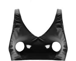 Erotische top met open tepels - PU Leder - Ritssluiting - Beha - Hemd - Porno