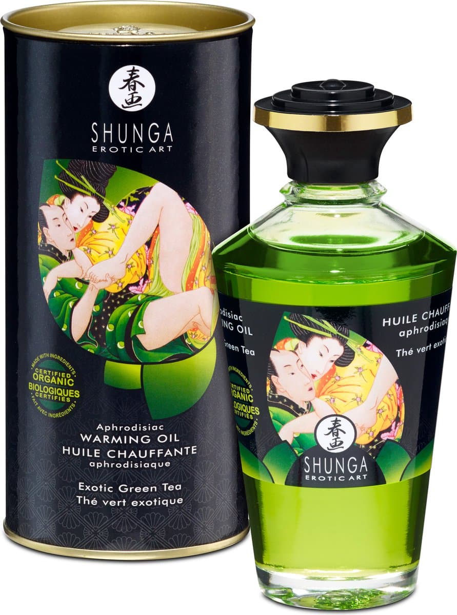 Shunga - Verwarmende Olie - Om Van Het Lichaam Te Likken - Green Tea — afbeelding 1