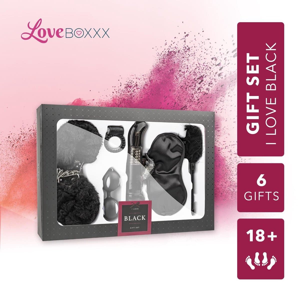 Loveboxxx - I Love Black Cadeauset - 6 Delige Cadeauset - Geschenkset Mannen en Vrouwen - Cadeau voor Koppels - Giftset Man en Vrouw - Erotisch - Zwart — afbeelding 1