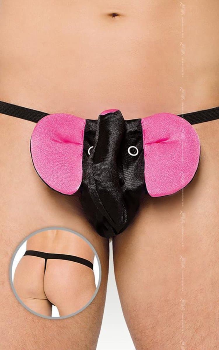 Softline Collection - Grappig olifanten string voor heren- zwart/roze S t/m L — afbeelding 1