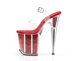 Pleaser - FLAMINGO808G Sandaal met enkelband, Paaldans schoenen - Paaldans schoenen - 42 Shoes - Rood/Transparant
