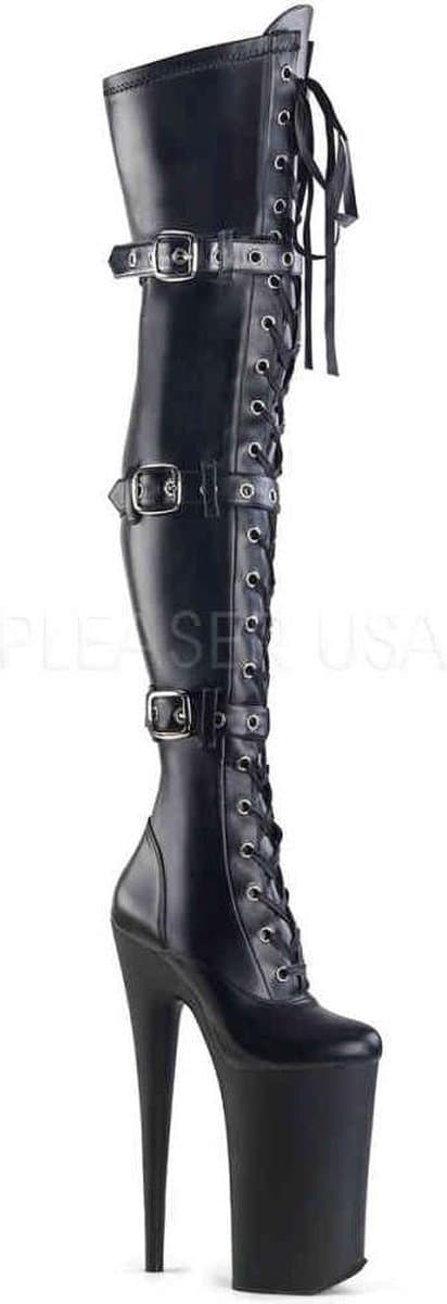 Pleaser - BEYOND-3028 Plateau Overknee Laarzen - Paaldans schoenen - 41 Shoes - Zwart — afbeelding 1