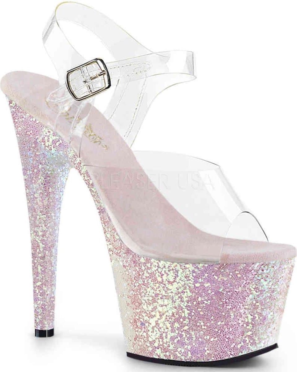 Pleaser - ADORE-708LG Sandaal met enkelband, Paaldans schoenen - Paaldans schoenen - 42 Shoes - Roze/Transparant — afbeelding 1
