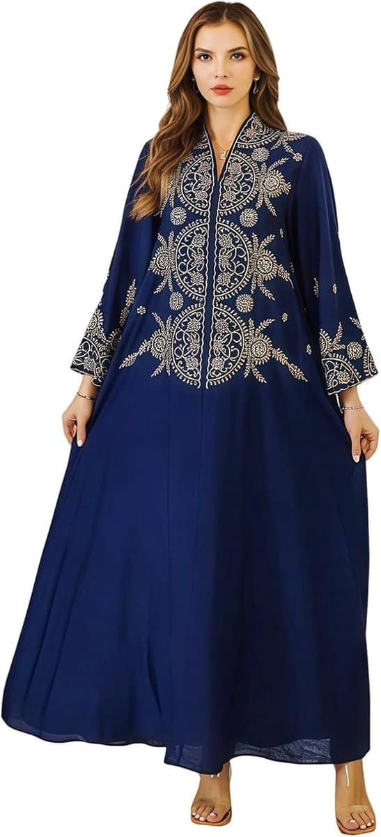 Zhxinashu Afrikaanse damesjurk, bloemenjurk, moslimjurk voor vrouwen, traditionele Abaya met ingewikkelde bloemenprint, kaftans voor dames, volledige lengte voor bruiloft, feest, Ramadan — afbeelding 1