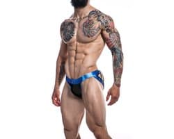 Cut4Men - Desire Jockstrap Leatherette - Metallic Blauw/Zwart L