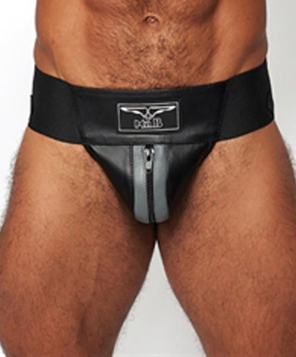 Mister b leather premium jockstrap black/grey xl — afbeelding 1