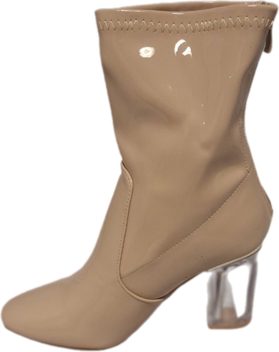 L.DAY-LAARSJE -MIRROR LEDER LOOK-BEIGE-GLAZEN HAK-8CM-39 — afbeelding 1