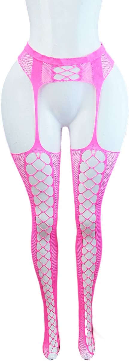 BamBella ® - Panty -Onesize - open kruis hoge kousen broek Dames - Onesize - sexy Erotische lingerie van kant roze — afbeelding 1