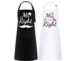 Gepersonaliseerd Mr & Mrs Schort - 2 Stuks Keukenschort voor Valentijnsdag, Bruiloft, Verloving en Verjaardag